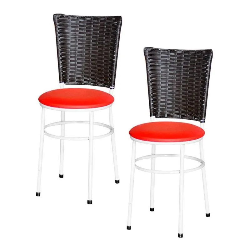 2 Cadeiras Para Mesa Branca Hawai Marrom Cor:vermelho