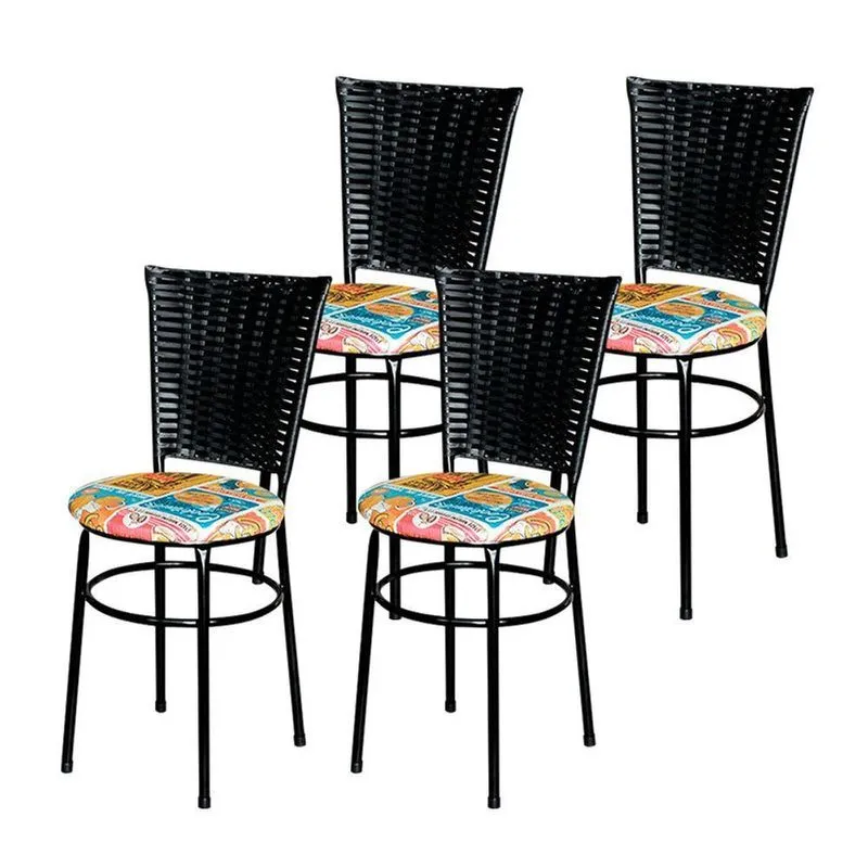 4 Cadeiras Preta Para Mesa Hawai Preta Assento Floral Cor:happy Hour