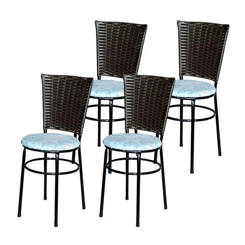 4 Cadeiras Preta Para Mesa Hawai Marrom Assento Floral Cor: floral Gelo