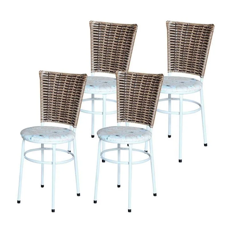 4 Cadeiras Branca Para Mesa Hawai Avelã Assento Floral Cor: floral Orquídea