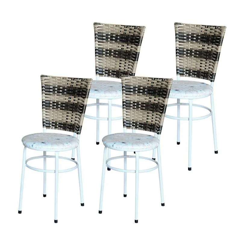 4 Cadeiras Brancas Para Mesa Hawai Cappuccino Premium Assento Floral Cor:floral Areia