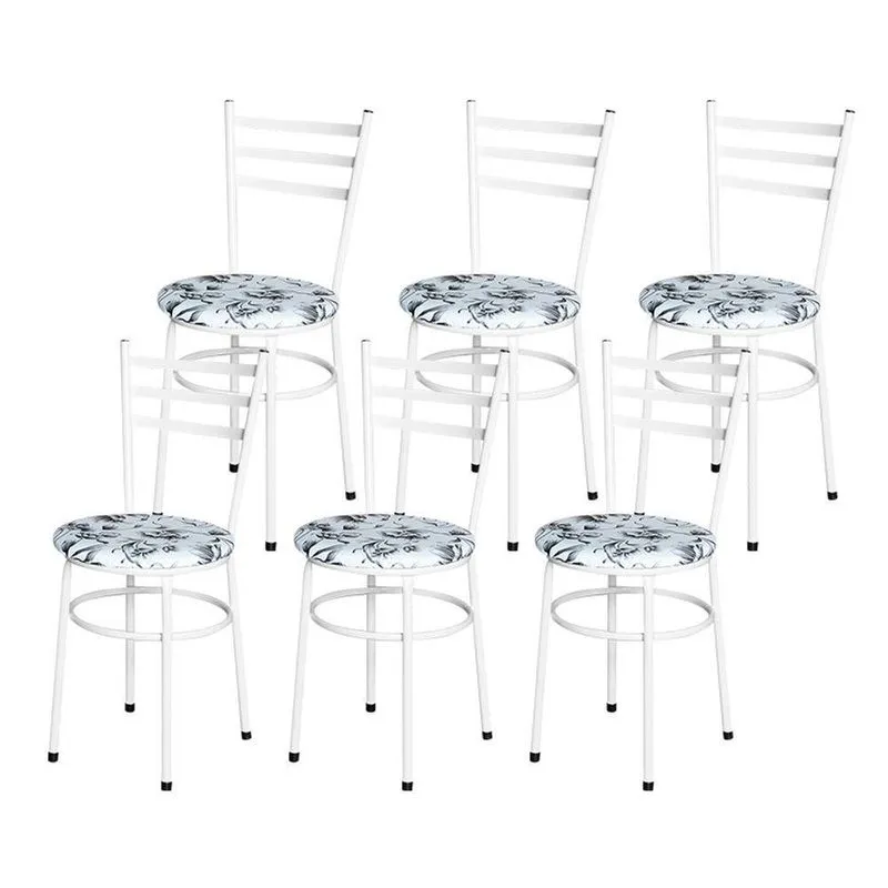 6 Cadeiras Epoxi Branca Para Cozinha Assento Floral Cor:floral Branco