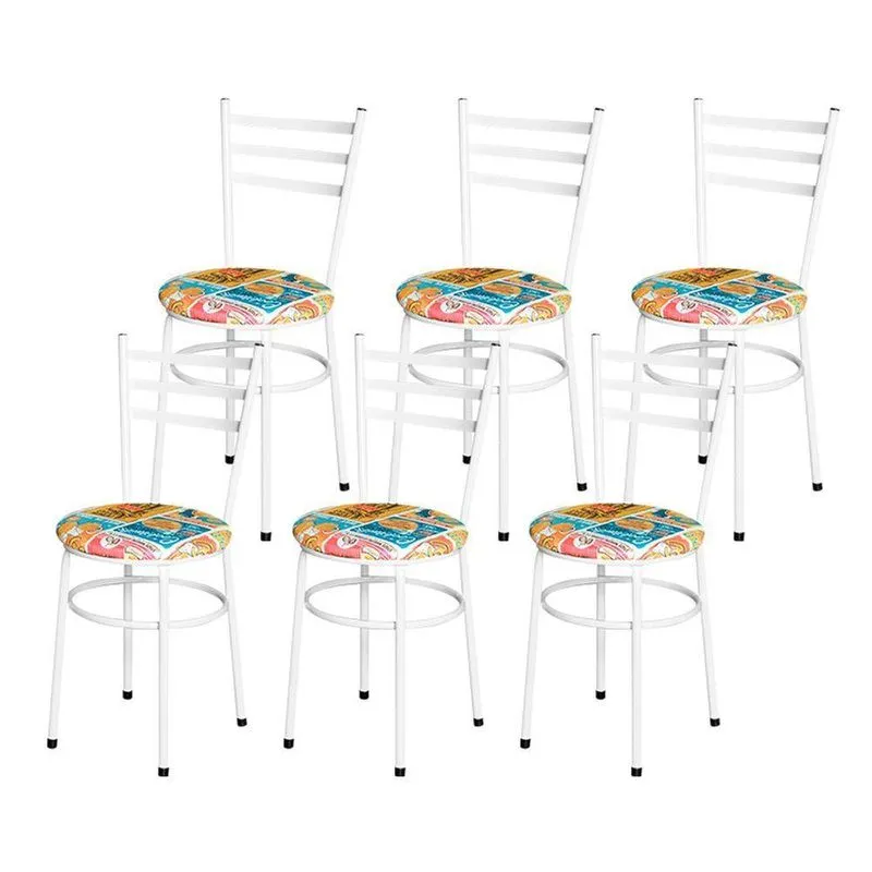 6 Cadeiras Epoxi Branca Para Cozinha Assento Floral Cor:happy Hour