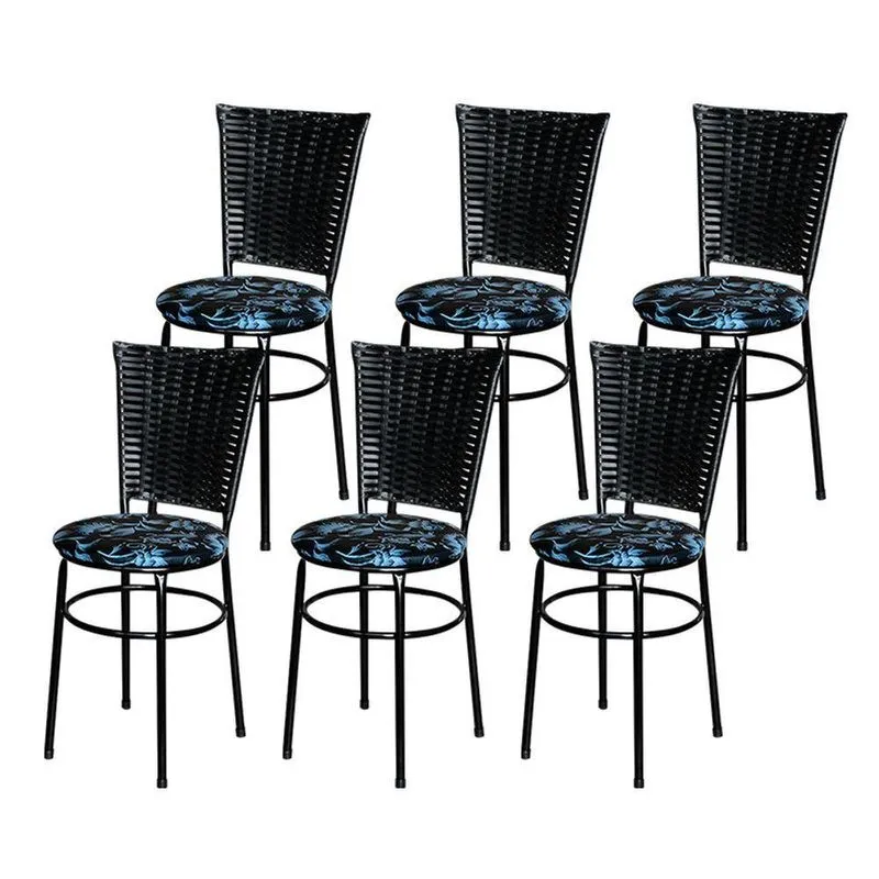 6 Cadeiras Para Mesa Preta Hawai Preto Assento Floral Cor:floral Preto