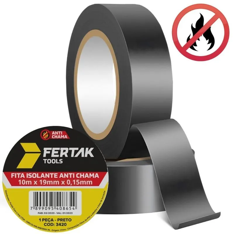 Fita Isolante Adesiva Lisa Anti Chamas 10m X 19mm Preta