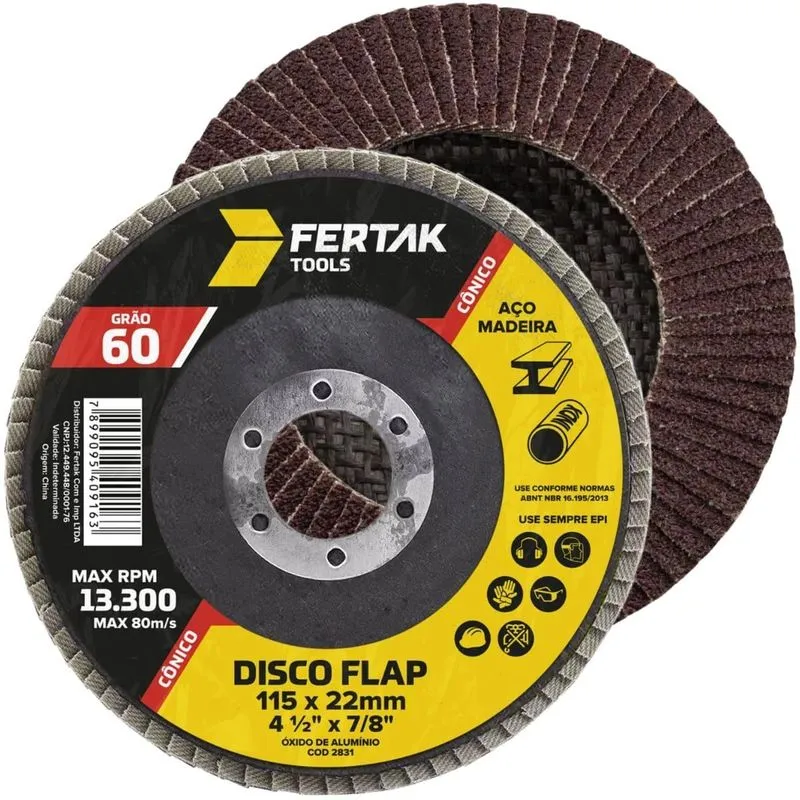 Disco Lixa Flap Cônico 115mm Grão 60 Madeira Aço Desbaste