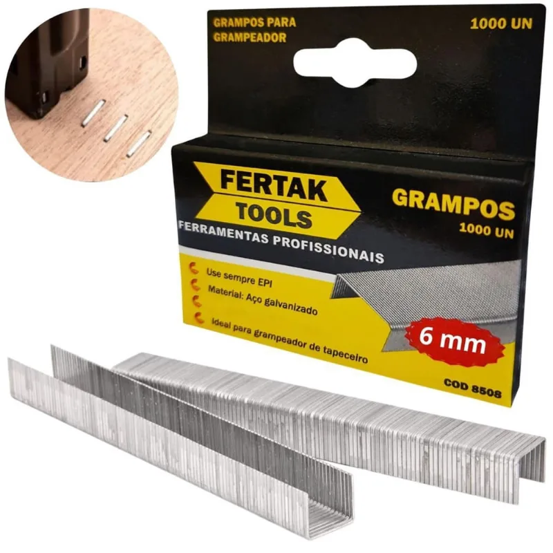 Grampos 6Mm Tipo Reto Para Grampeador De Pressão Com 1000 Un