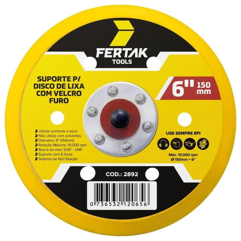 Suporte Para Disco De Lixa Aderente 150mm 6 Furos