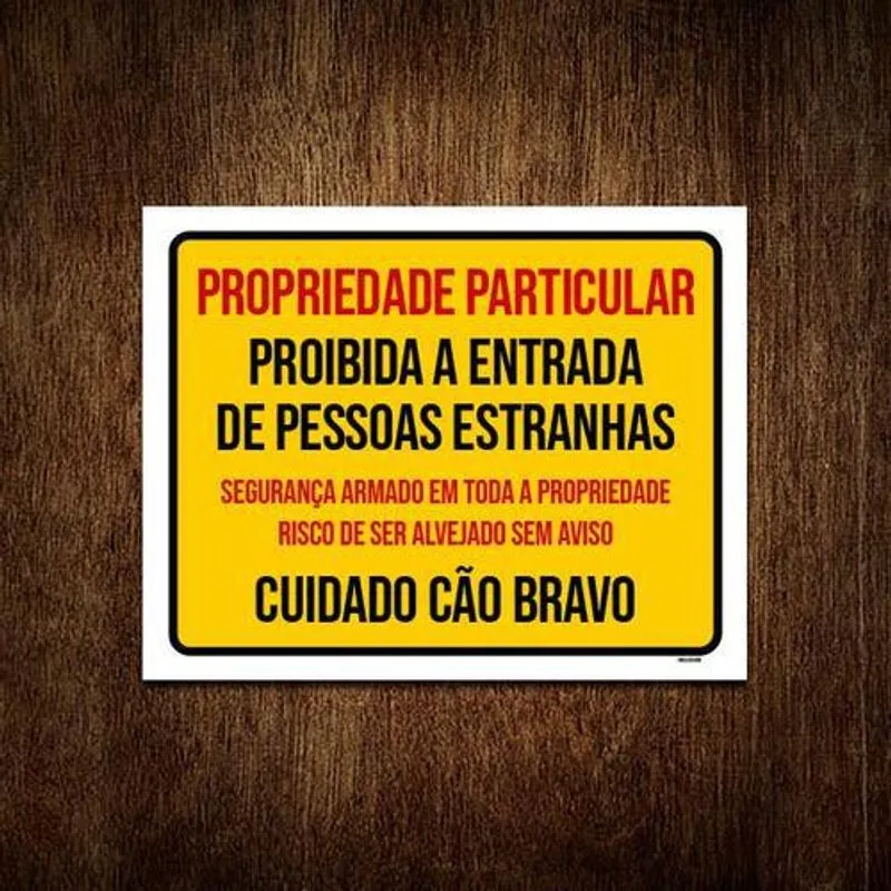 Placa Proibida Entrada Risco Alvejado Cão Bravo 18x23