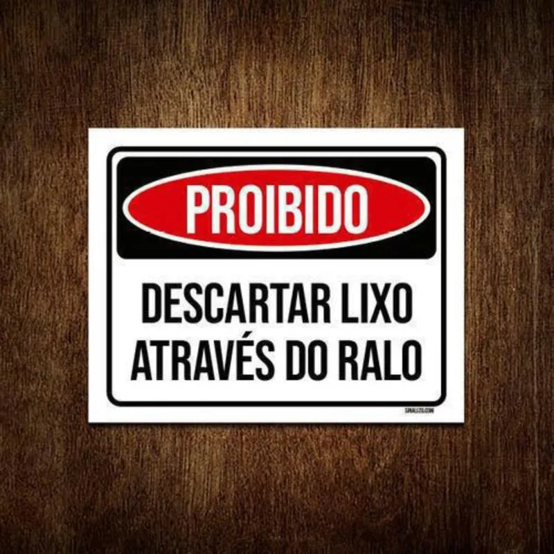 Placa Proibido Descartar Lixo Através Do Ralo 18X23