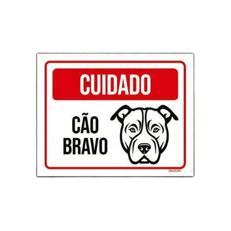 Placa Sinalização - Cuidado Cão Bravo Preto Branco 36x46