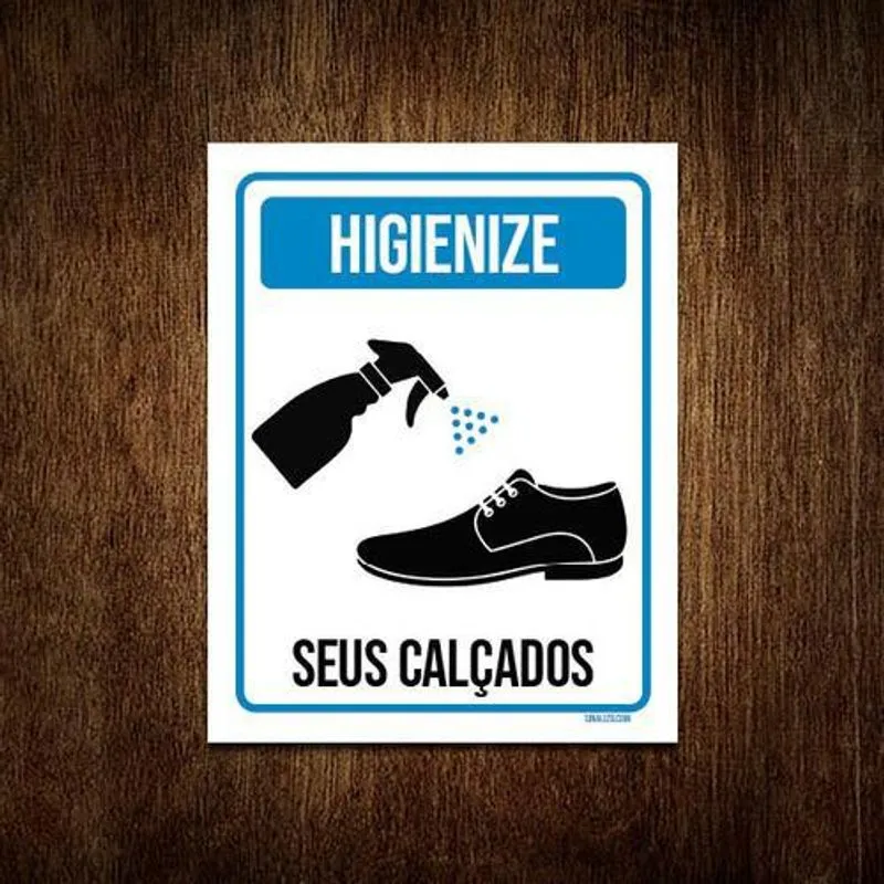 Placa Sinalização Higienize Seus Calçados 27x35