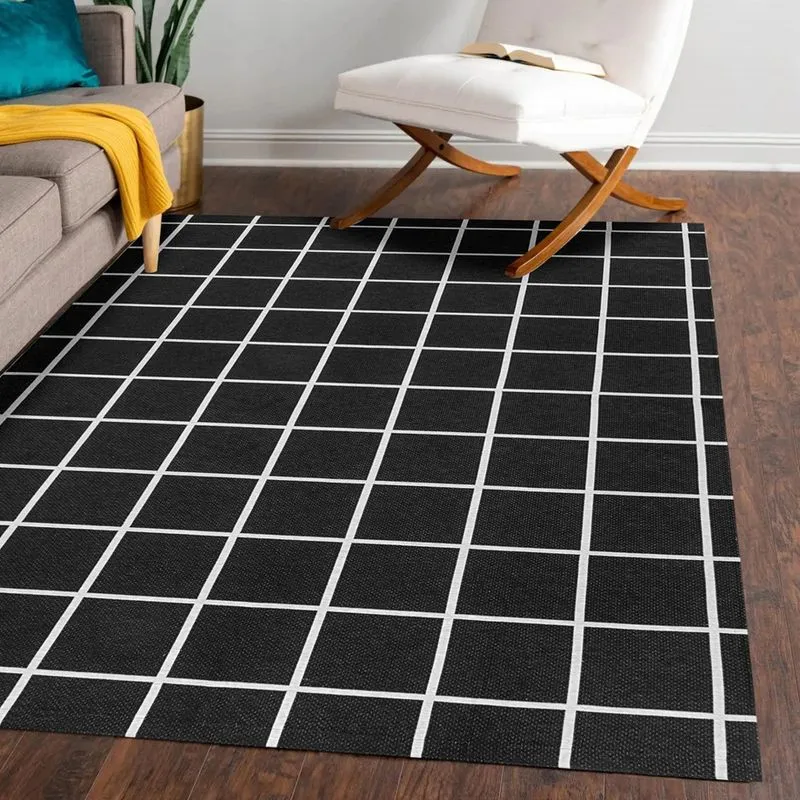 Tapete Antiderrapante em Tecido Jacquard com Látex 1,35 m x 1,00 m Grid Preto