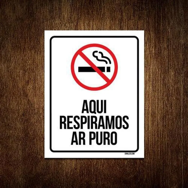 Placa Sinalização Proibido Fumar Respiramos Ar Puro 18x23