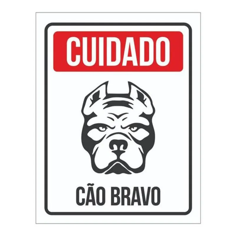 Placas Sinalização - Cuidado Cão Bravo - Dog - Cachorro - Placa Indicativa