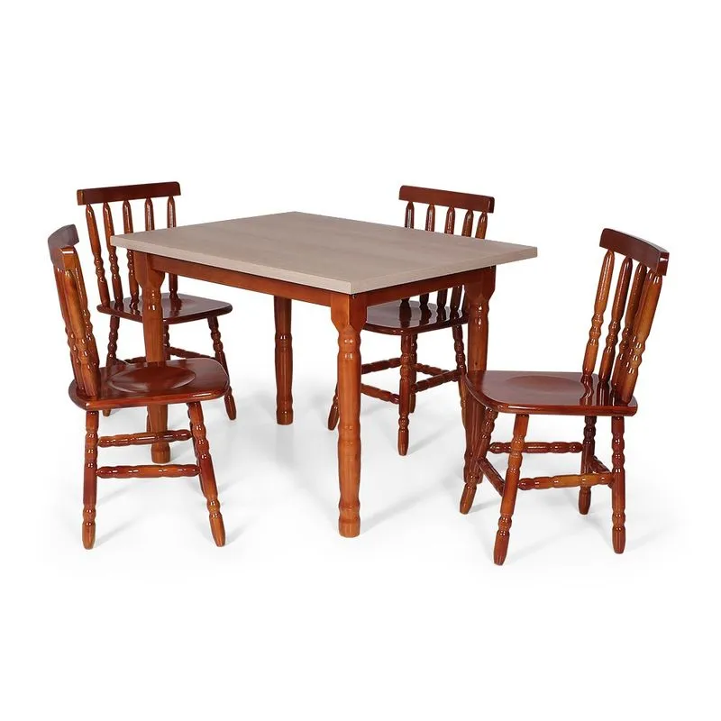 Conjunto Mesa de Jantar Retangular 110x80cm Mel com 4 Cadeiras em Madeira Maciça Assento Escavado Mônaco Mel - Straub W
