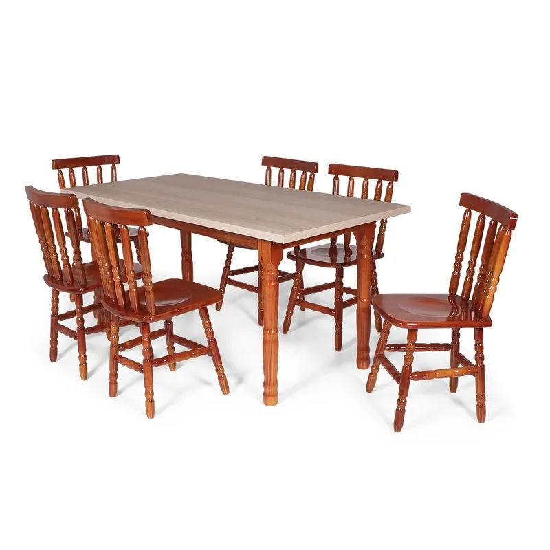 Conjunto Mesa de Jantar Retangular 160x80cm Mel com 6 Cadeiras em Madeira Maciça Assento Escavado Mônaco Mel - Straub W