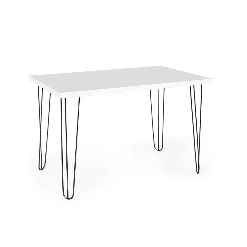 Mesa De Jantar Retangular 4 Lugares 120x75 Base De Ferro Hairpin Branco - Straub Web