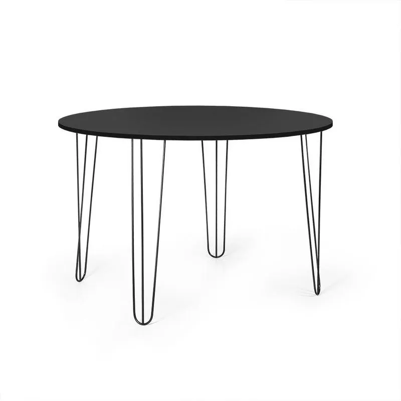 Mesa De Jantar Redonda 4 Lugares 90cm Base De Ferro Hairpin Preto - Straub Web