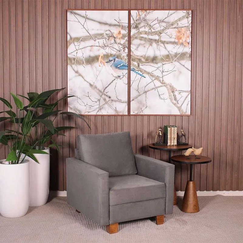 Poltrona Decorativa Para Sala Veludo Plaza Cinza - Straub Web