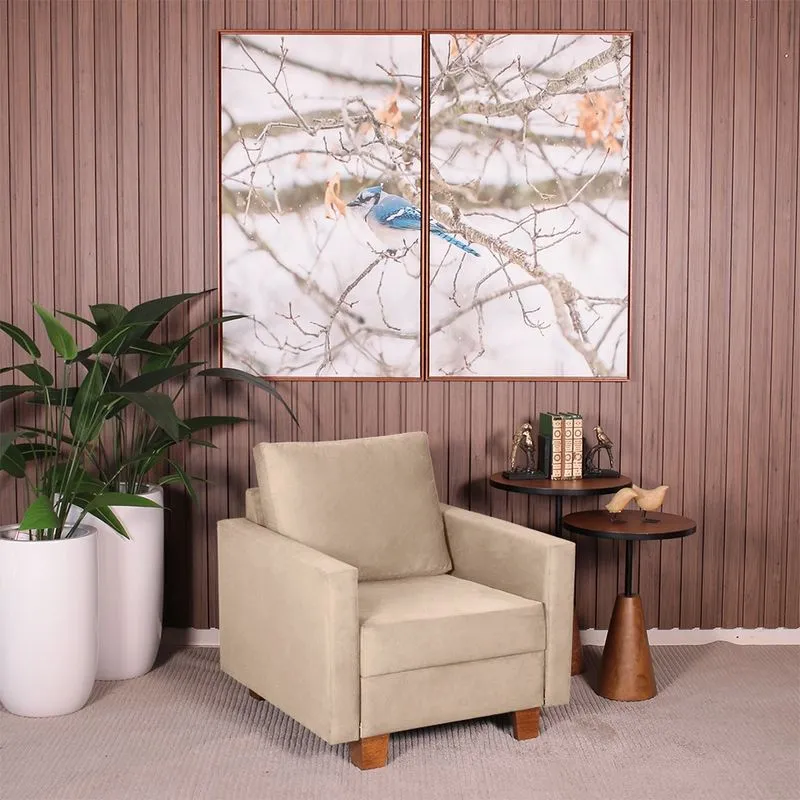 Poltrona Decorativa para Sala Veludo Plaza Bege - Straub Web