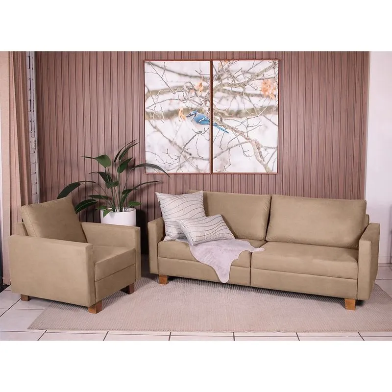 Conjunto Sofá 1,60 2 Lugares e Poltrona Plaza Marrom Claro - Straub Web