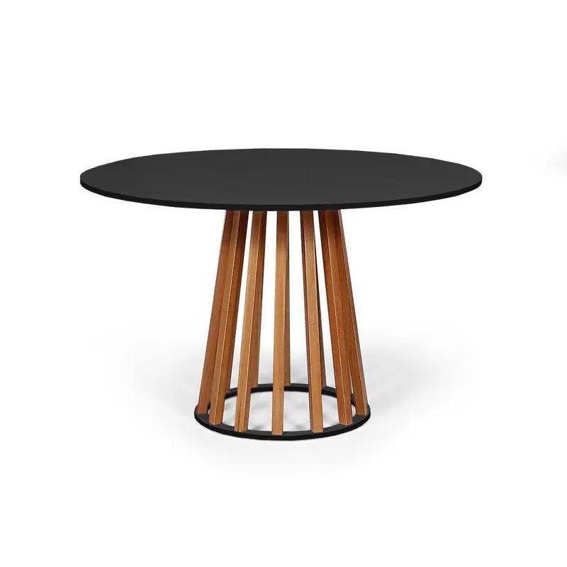 Mesa De Jantar RedondaLugares 90cm Em MdfMadeira Maciça Gabi PretaStraub Web