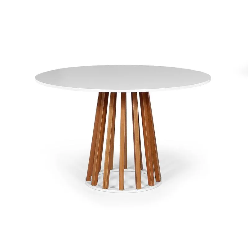 Mesa de Jantar Redonda 4 Lugares 90cm em mdf e Madeira Maciça Tália Branca - Straub Web