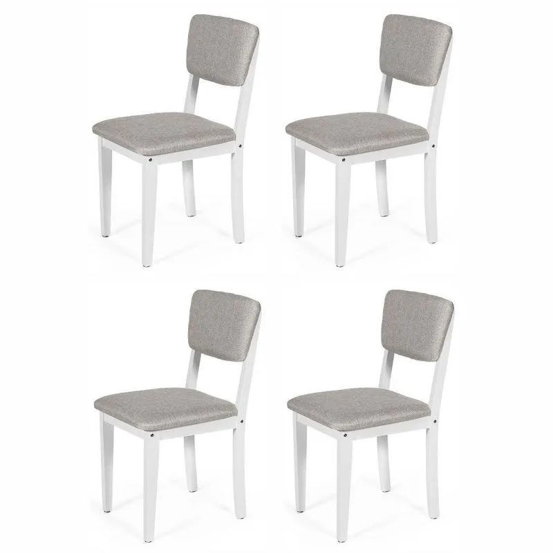 Conjunto 4 Cadeiras De Jantar Estofada Em Madeira Maciça Ella Branco/cinza Claro