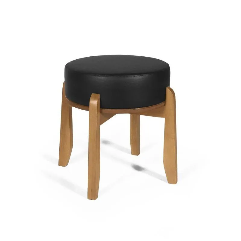 Puff Estofado Vira Mesa Redondo New Liz Em Madeira Preto - Straub Web