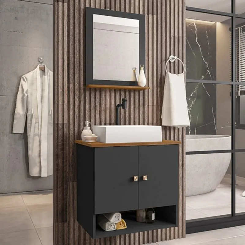 Gabinete Banheiro Deli Torino Bco Torneira Valv Click Black