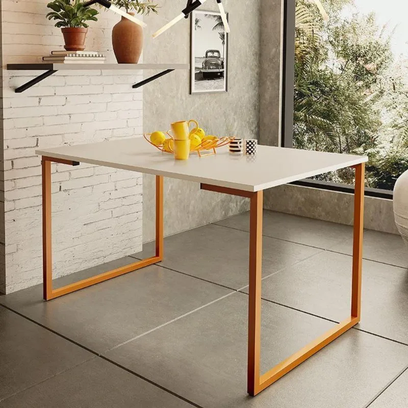 Mesa De Jantar Estilo Industrial 120X80Cm Cobre/Off White