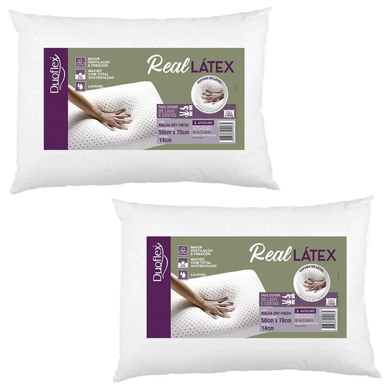 Kit 2 Travesseiro Antialérgico Real Latex 100% 50x70 Duoflex