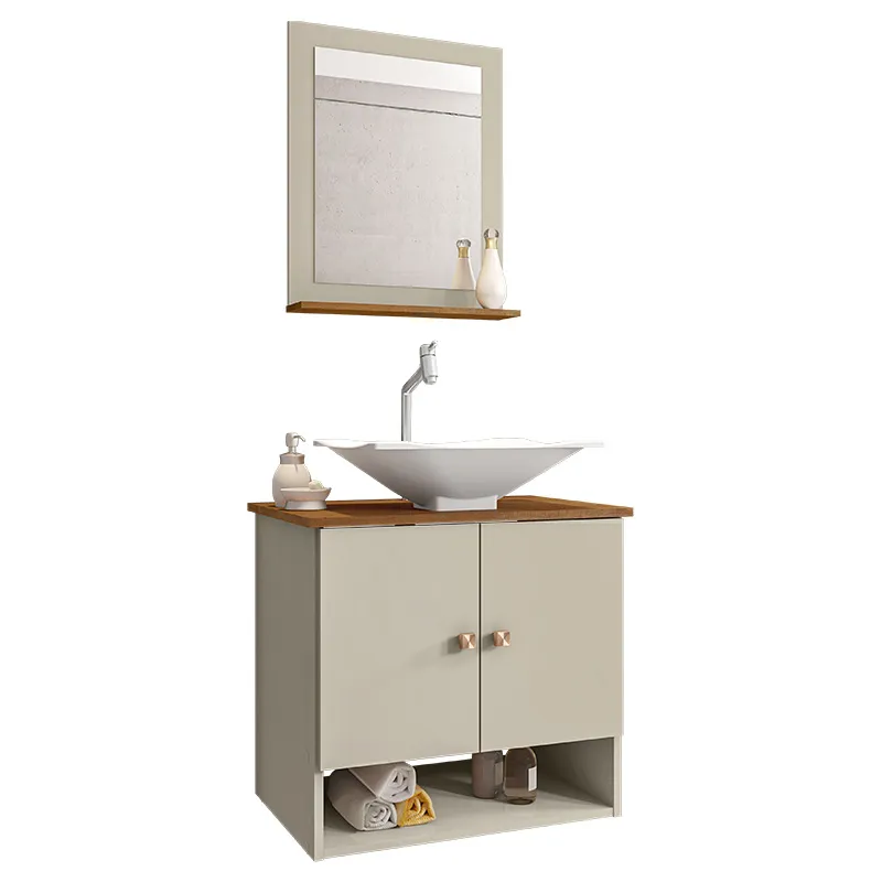 Gabinete Banheiro Deli Cuba Concava Bco Torneira Dl08 Val Off White/nature