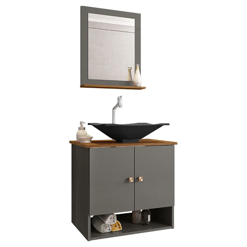 Gabinete Banheiro Deli Cuba Concava Preto Tor DL08 Val ABS Titanium/nature