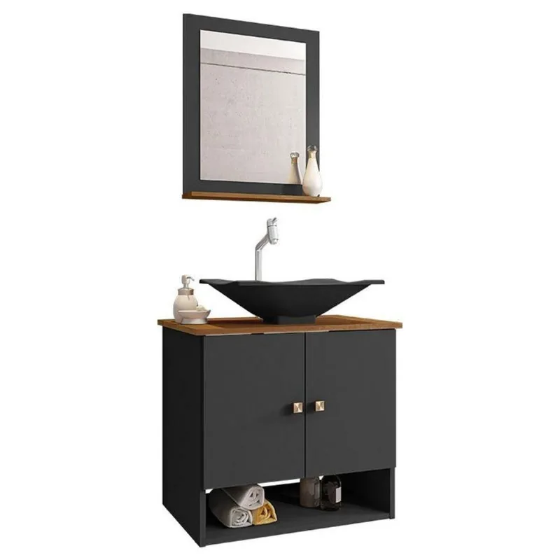 Gabinete Banheiro Deli Cuba Concava Preto Tor Dl08 Val Abs Preto Fosco/nature Preto Fosco/nature