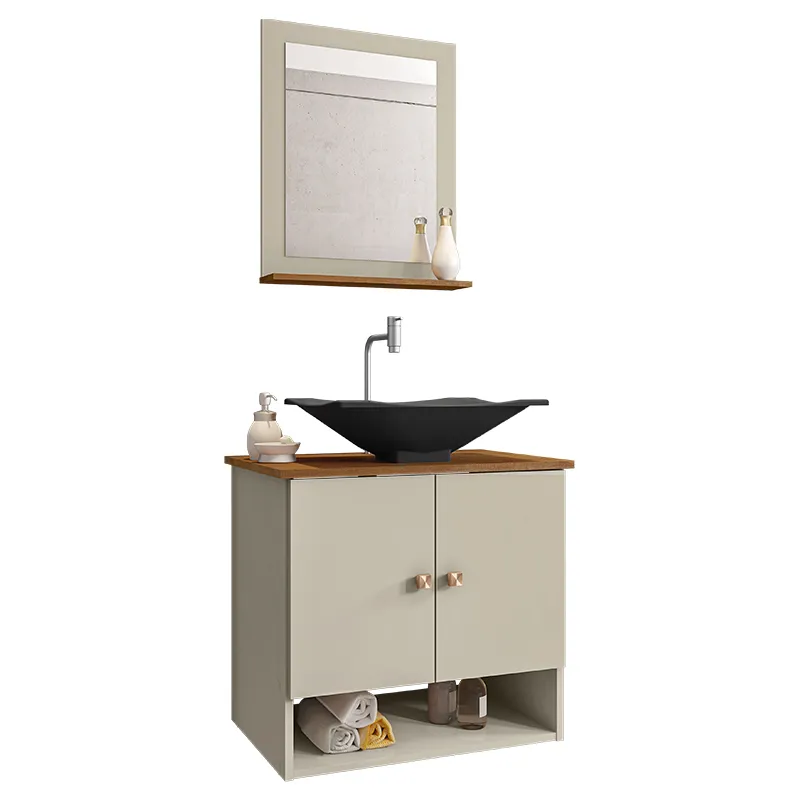 Gabinete Banheiro Deli Concava Prt Torneira Valv Click Inox