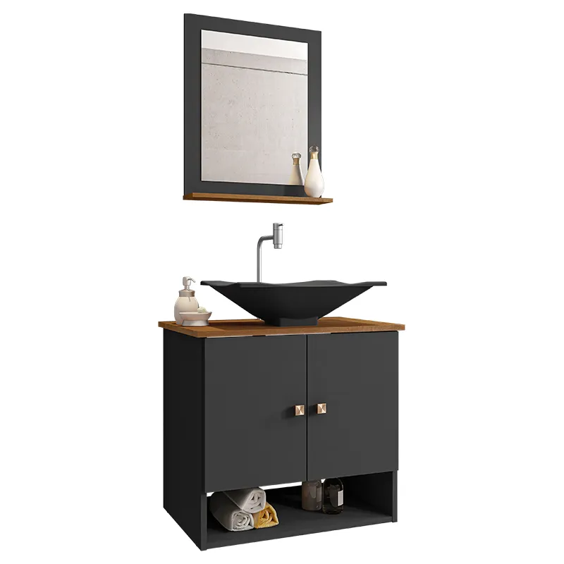 Gabinete Banheiro Deli Concava Prt Torneira Valv Click Inox