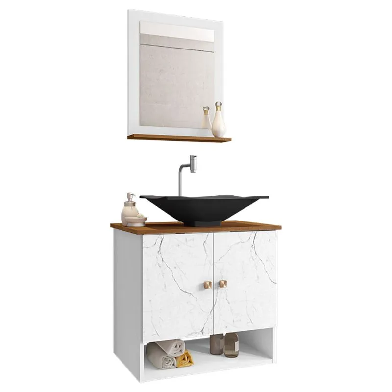 Gabinete Banheiro Deli Concava Prt Torneira Valv Click Inox