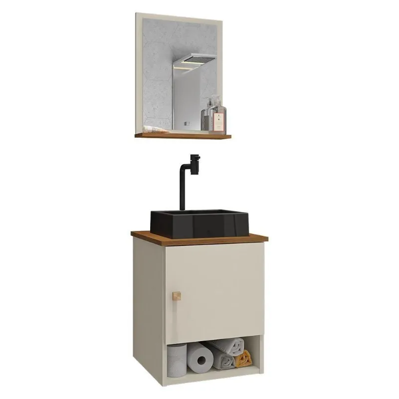 Gabinete Banheiro Lima Tulipa Pto Torneira Valv Click Black Off White/nature Off White/nature