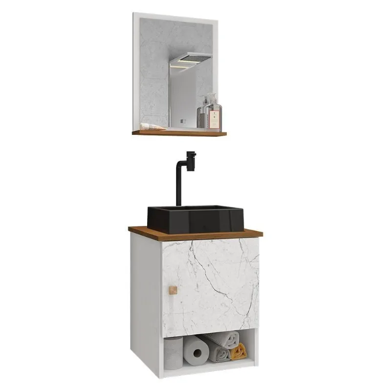 Gabinete Banheiro Lima Tulipa Pto Torneira Valv Click Black Branco/carrara/nature Branco/carrara/nature