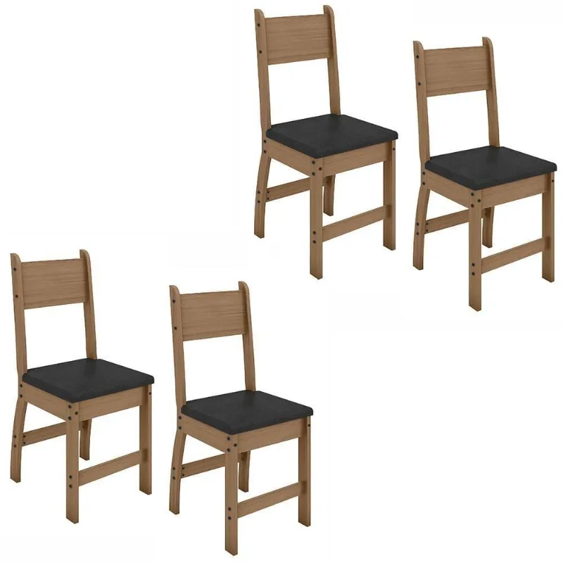 Kit De 4 Cadeiras Milano Com Tecido Em Material Sintetico Carvalho-preto Carvalho-preto
