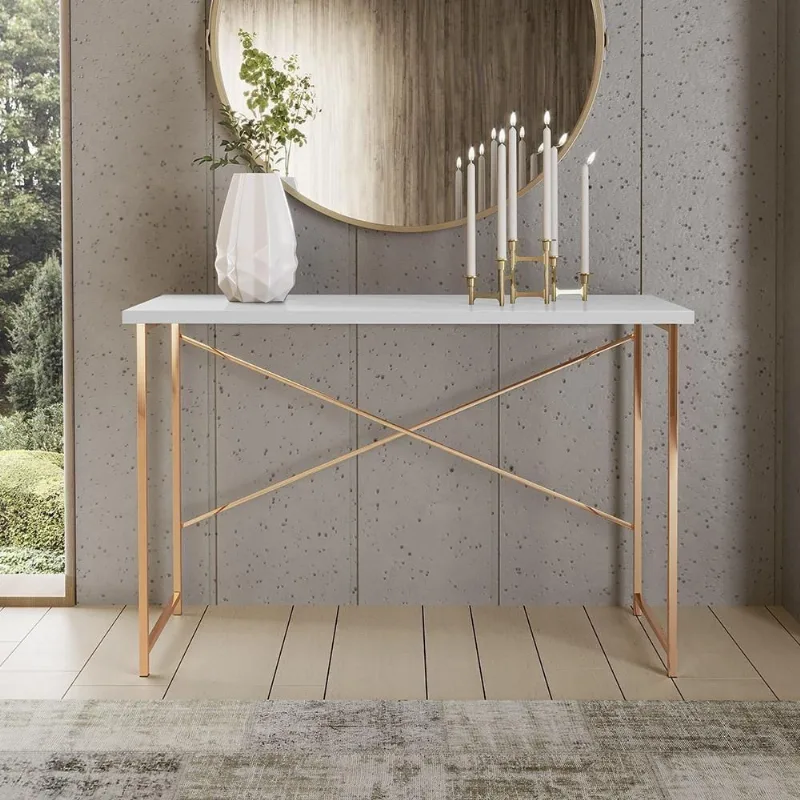 Aparador Steel 90 Cm Estilo Industrial Com Pés Em Aço Cobre/branco