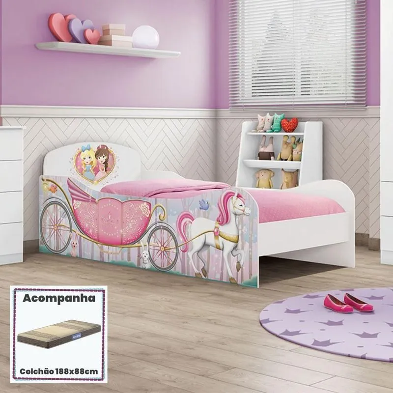 Cama Quarto Princesa Na Floresta Infantil Com Colchão Branco
