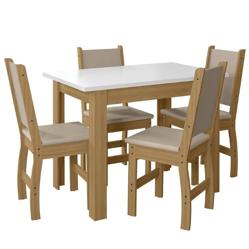 Kit Mesa De Jantar Bellagio 108x68 Cm Com 4 Cadeiras Clara Freijo/off White/savana