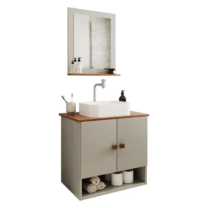 Gabinete Arm Banheiro Deli 2 Portas Com Cuba Oxford Branca Off White nature