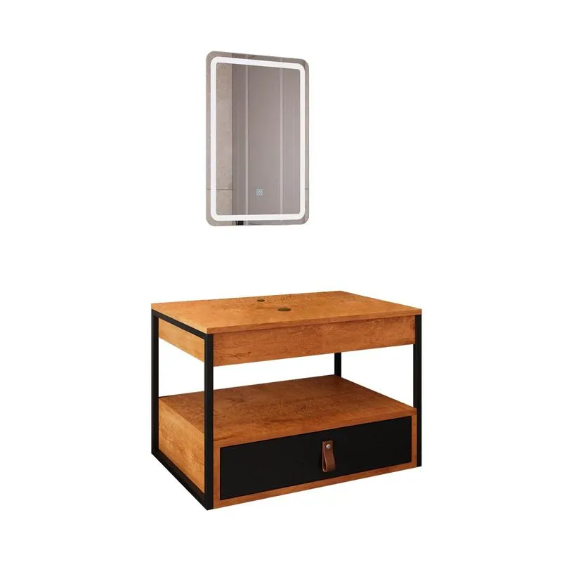 Gabinete Harley 1 Gaveta Espelho Retangular Led 60cm Bivolt Nature/preto