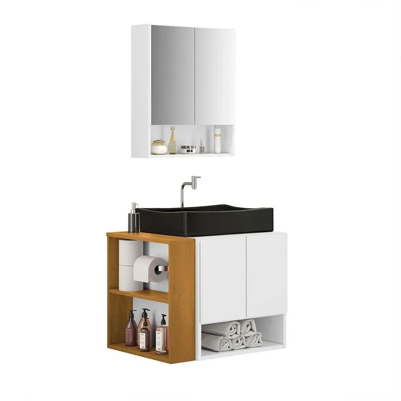 Gabinete Troia Cuba Dalla Preta Torneira Inox Valvula Click Branco/naturale