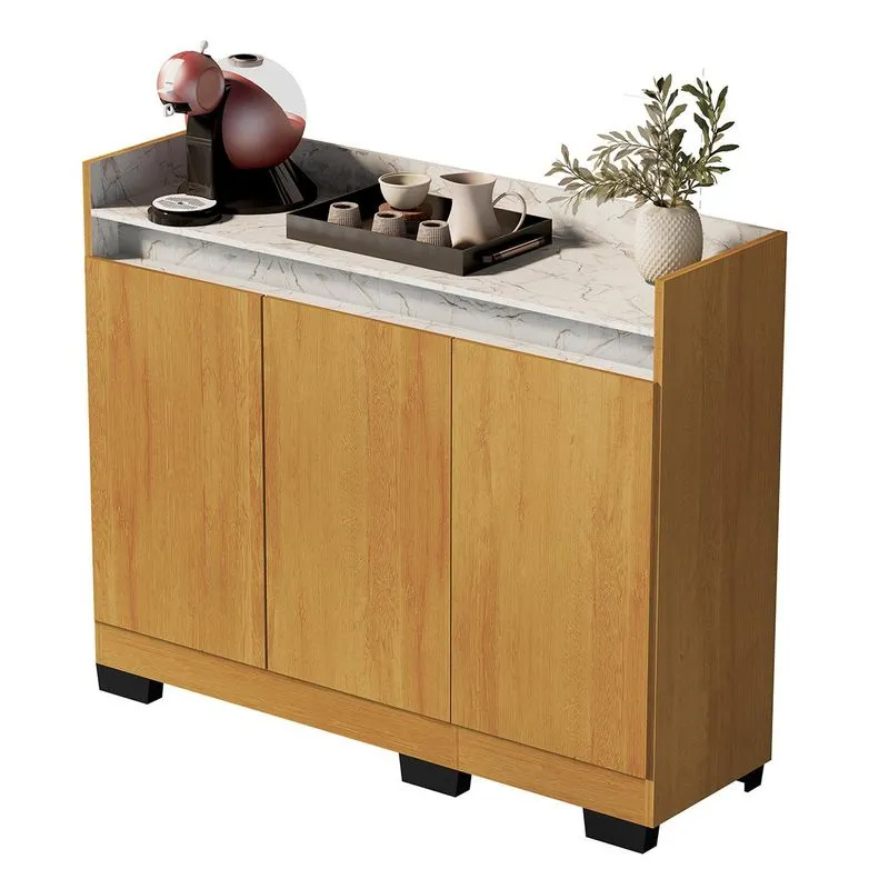 Aparador Buffet Sala Lorde Marmorizado 3 Portas Mel/marmore Branco