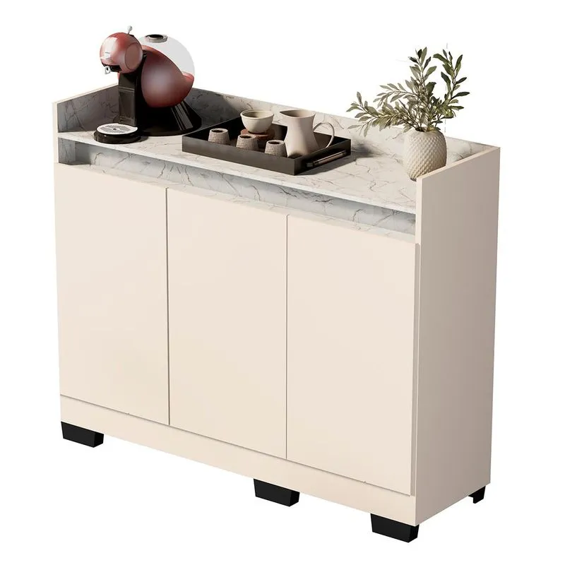 Aparador Buffet Sala Lorde Marmorizado 3 Portas Off White/marmore Branco